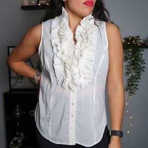 Spense Ruffle Front Sleeveless Button Up